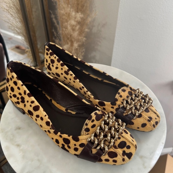 Tory Burch Hana Leopard-print Calf Hair Leather Cheetah Flats Loafers Size 8 - Picture 6 of 11